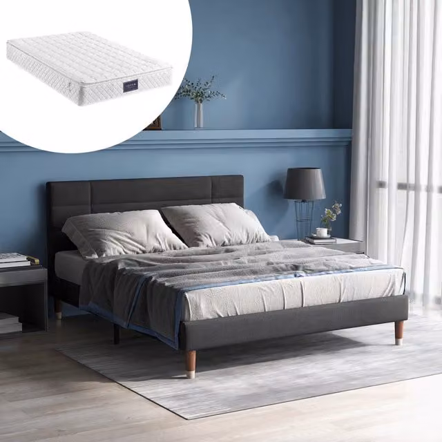 Letto imbottito matrimoniale con contenitore e rete a doghe, 140x200 cm, struttura con testiera, per adulti e ragazzi (con materasso a molle)