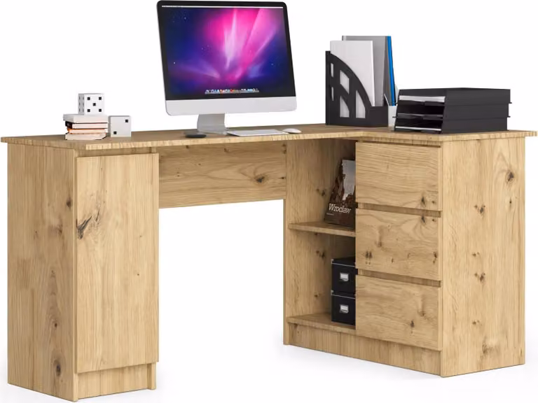 Akord Scrivania Angolare Con 3 Cassetti E 1 Anta In Rovere 155X85X77 Cm