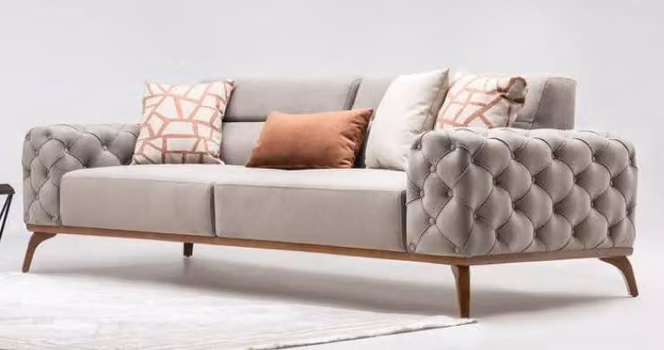 Couch Polstersofa Dreisitzer Sofa 3 Sitzer Stoffsofa Grau Moderne