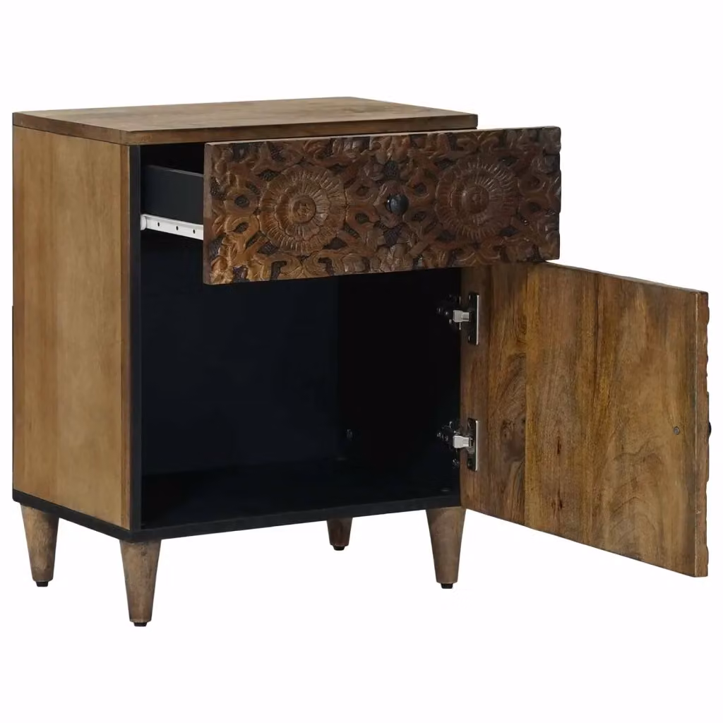 Mobiletto da letto moderno vidaXL in legno di mango marrone L/P/H: 50 x 33 x 60 cm – 2