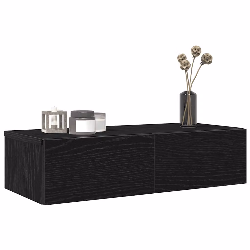 Scaffale a Parete con Cassetti vidaXL Nero in MDF Moderno L 60 cm, P 26,5 cm, H 15 cm