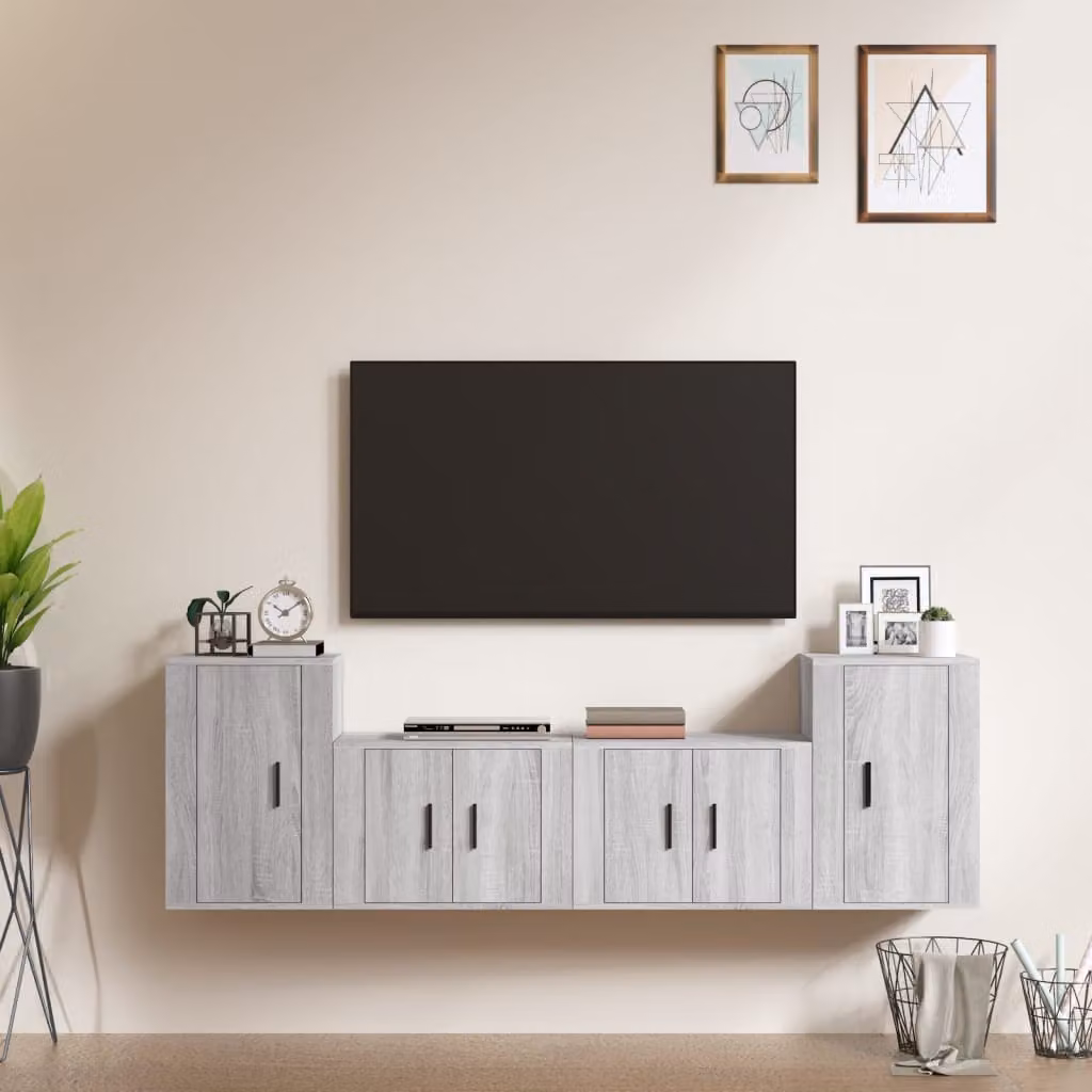 Set di mobili porta TV da 4 pezzi vidaXL in legno e MDF, colore grigio opaco, ideale per il tuo soggiorno