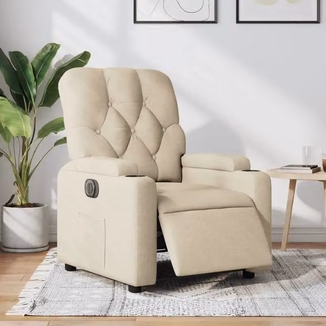 Poltrona reclinabile elettrica vidaXL in tessuto beige con braccioli per il relax in soggiorno