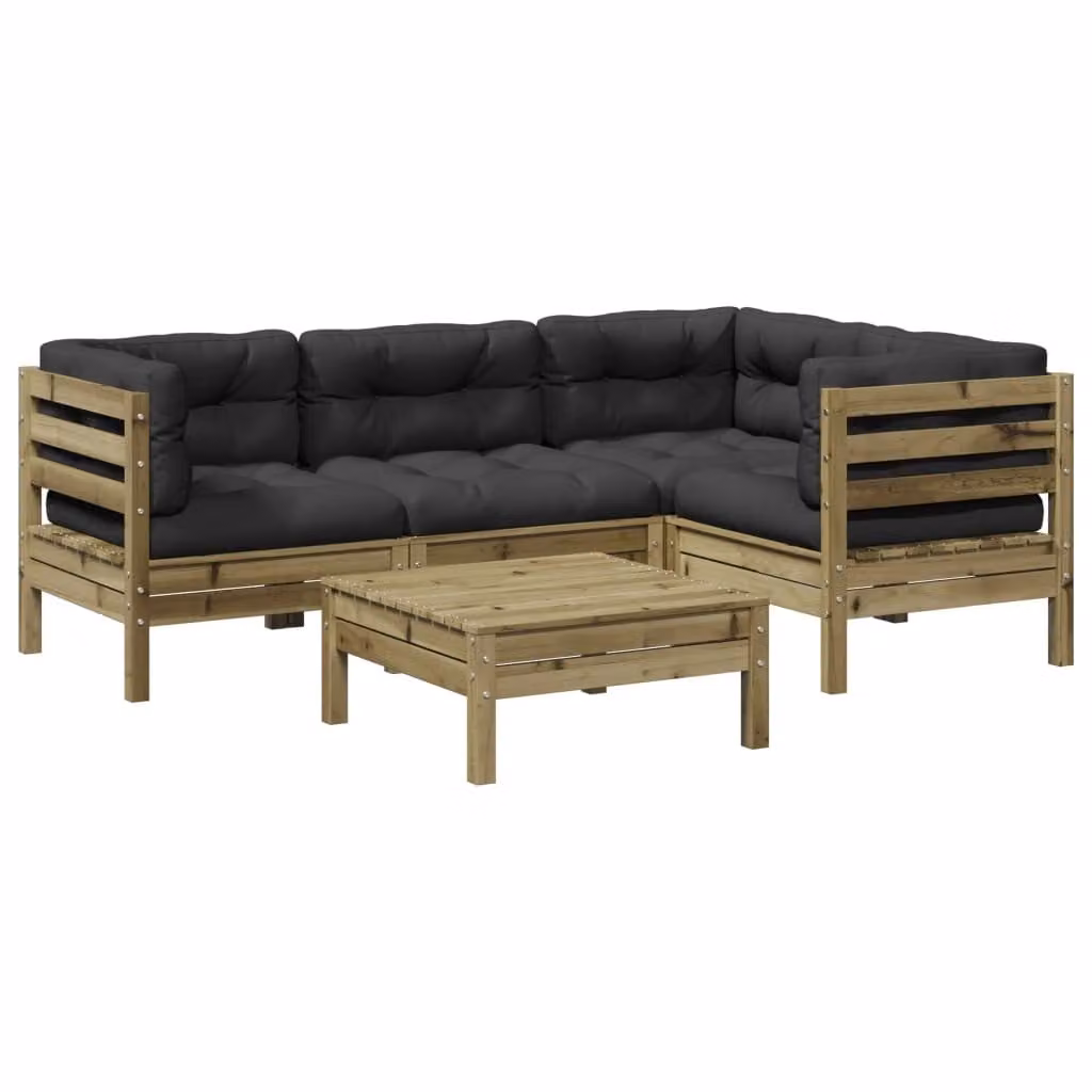 Set Divani da Giardino 5pz con Cuscini Legno Impregnato di Pino