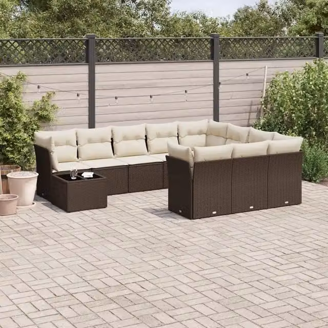 Set Divani da Giardino 11 pz con Cuscini Polyrattan Marrone 3250102