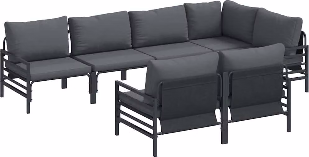 Set Divano da Giardino con cuscino 7 pcs Nero Acciaio