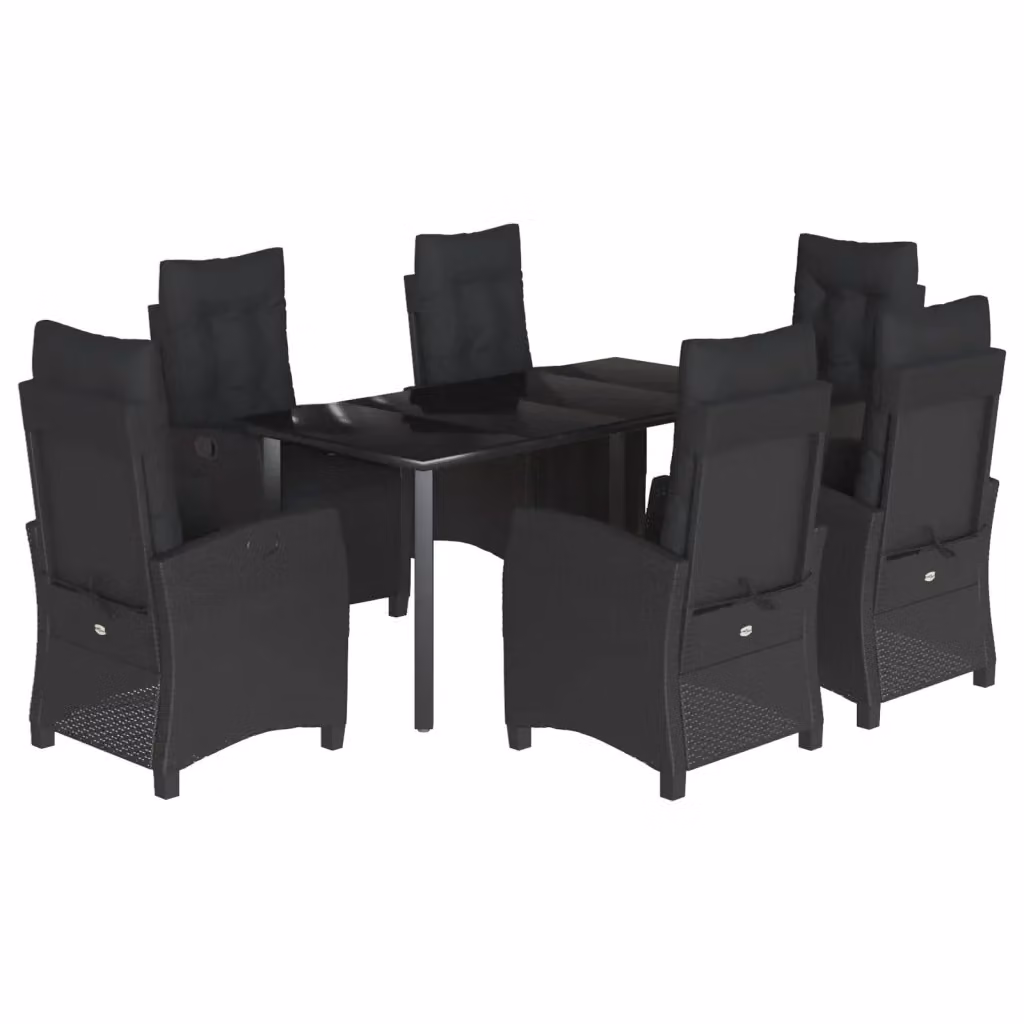 Set da Pranzo da Giardino vidaXL in Polyrattan Nero con Tavolo in Vetro e 7 Sedute – 2