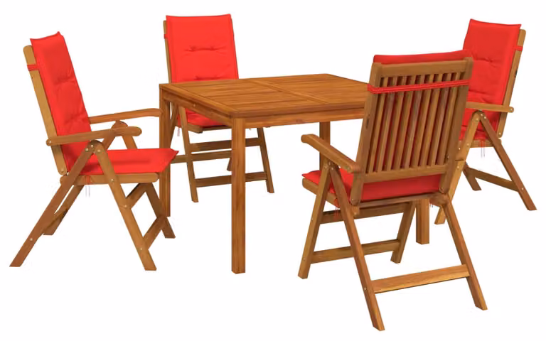 Set da pranzo da giardino composto da 5 pezzi, in legno massello di acacia naturale