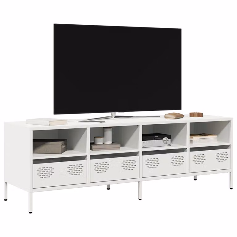 Mobile TV vidaXL Bianco in Metallo con Scomparti Media L: 135 cm, P: 39 cm, H: 43,5 cm