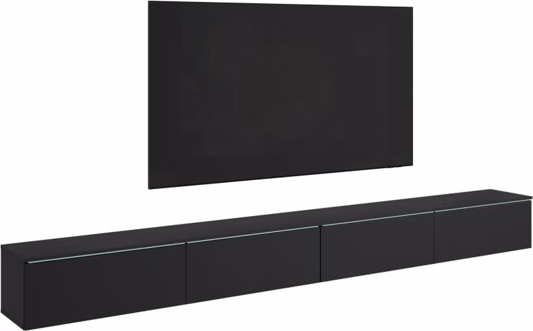 Mobile TV moderno da 300 cm per il soggiorno, con illuminazione LED, finitura nera opaca
