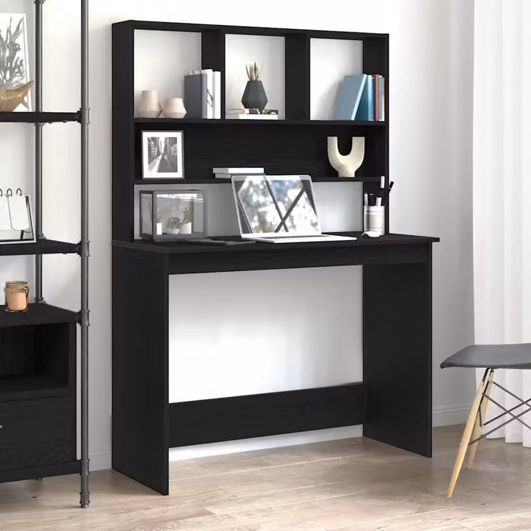 Scrivania con mensole vidaXL moderna in nero, L: 102 cm, P: 45 cm, H: 148 cm
