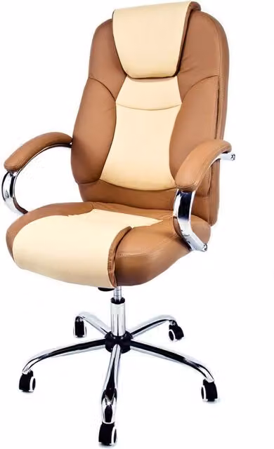 Poltrona presidenziale ergonomica NOTEK modello MOU in ecopelle bicolore beige e marrone con braccioli e ruote per ufficio e studio professionale
