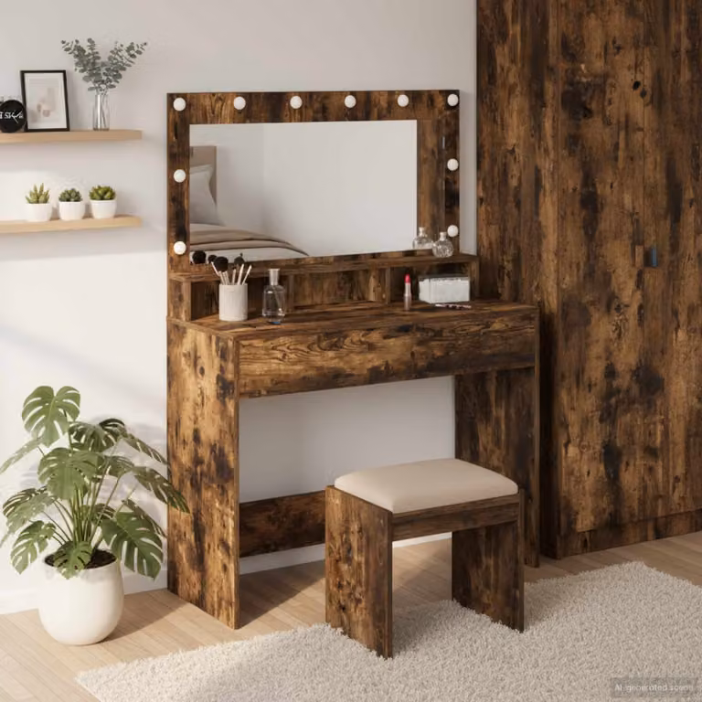 vidaXL Tavolo da trucco moderno in rovere color marrone L: 100 cm, P: 41 cm, H: 135 cm
