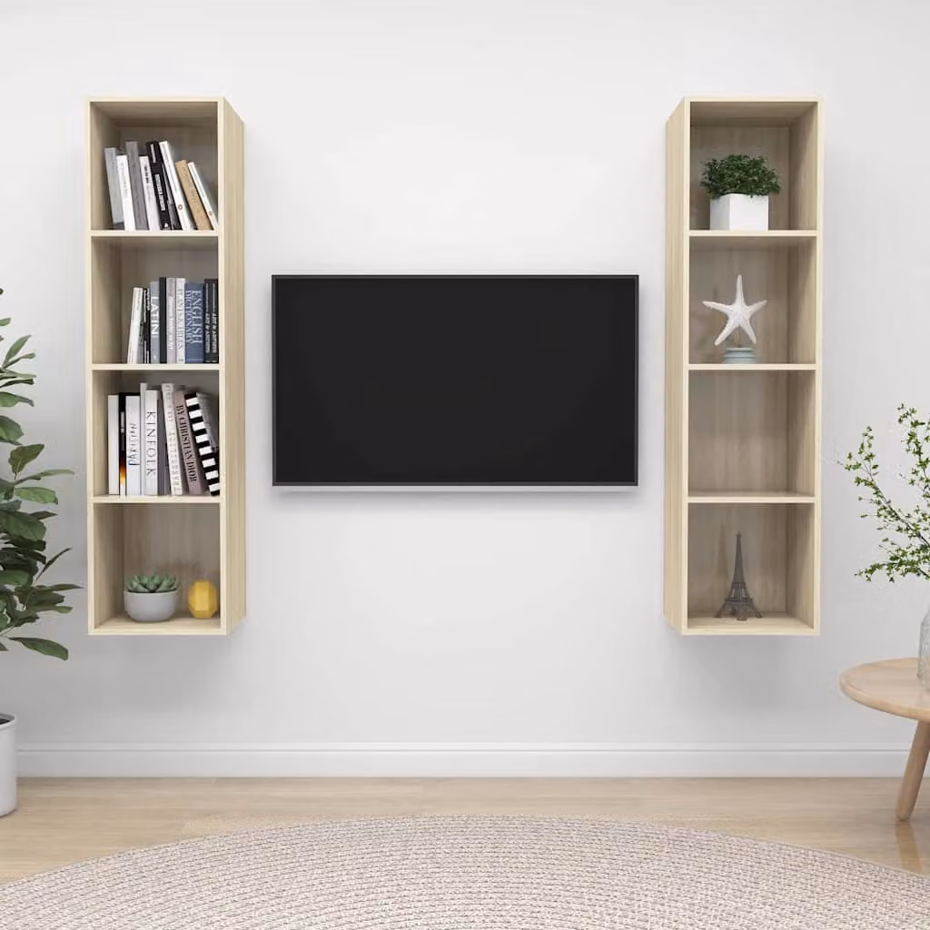 Set di 2 supporti mobili per TV a parete vidaXL in legno multistrato color rovere sonoma e beige con finitura opaca