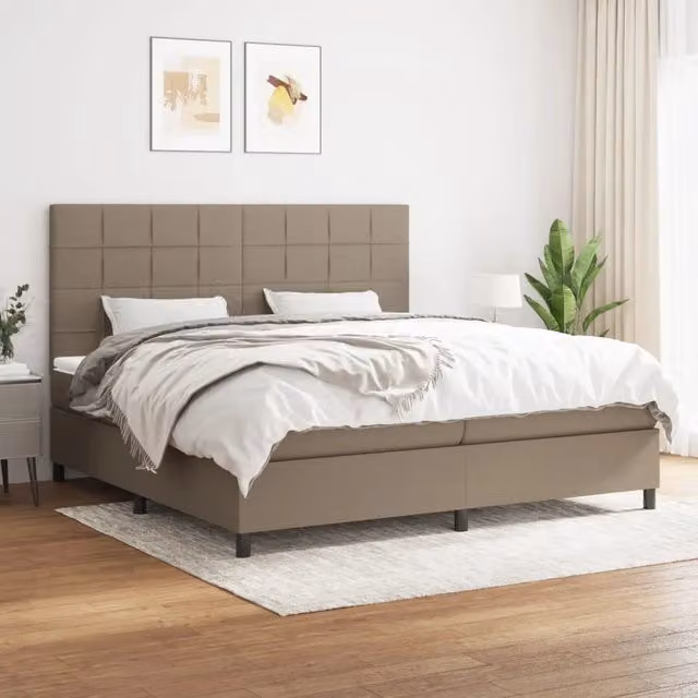 Letto Ibrido Moderno vidaXL con Materasso a Molle in Tessuto Beige e Bianco L/P/H: 200 x 200 x 128 cm