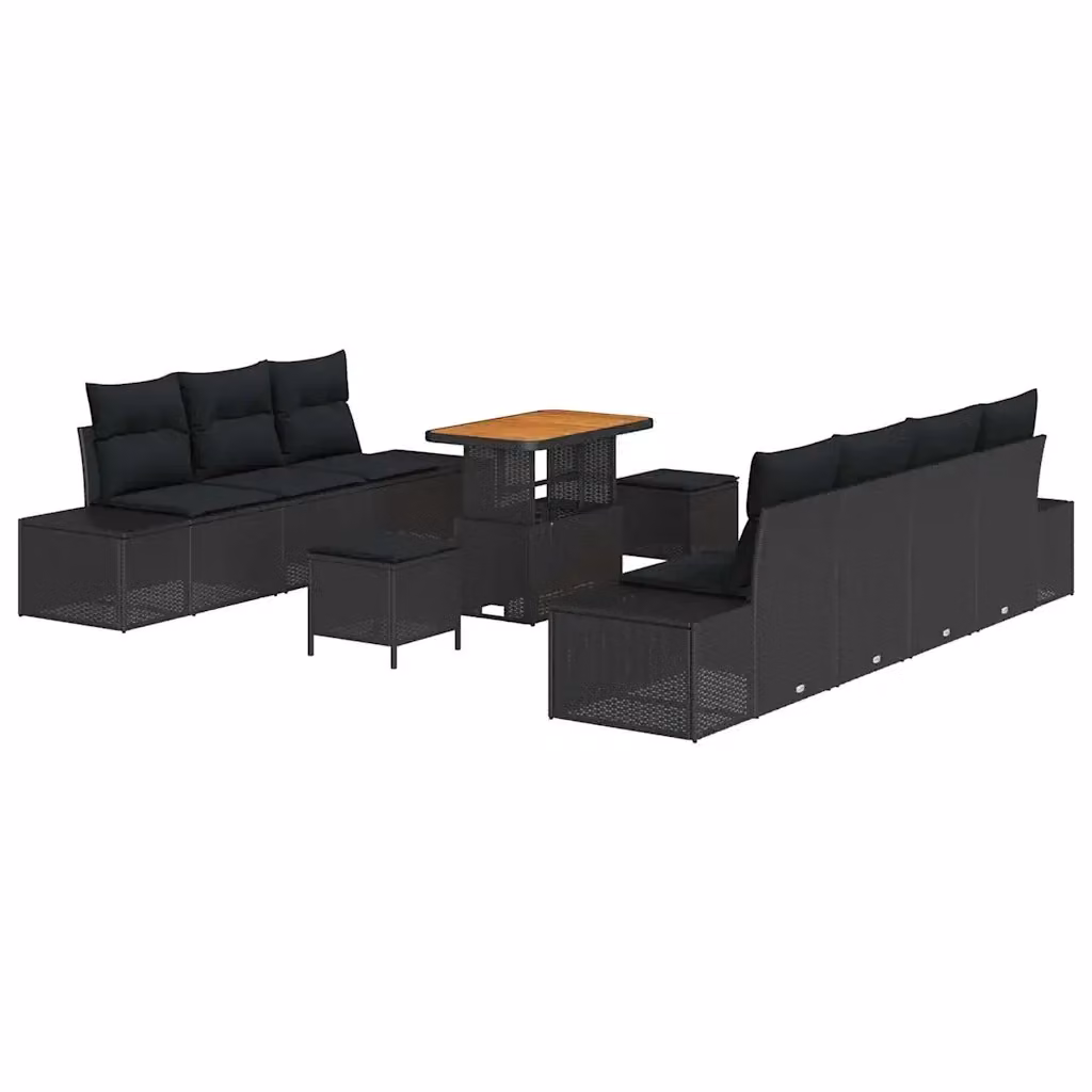 Set Divano da Giardino vidaXL 10 Pezzi in Polyrattan Nero con Cuscini e Tavolino – 2