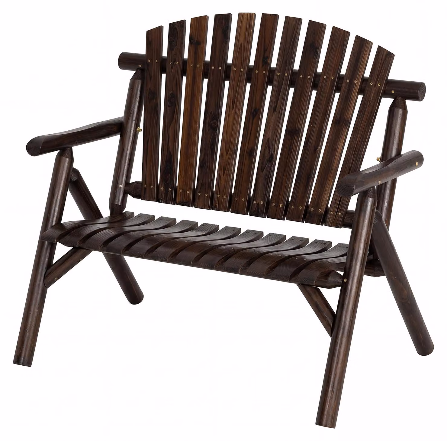 Panchina da giardino COSTWAY a 2 posti in legno, panchina in legno resistente alle intemperie, panchina con braccioli, panchina da balcone con portata fino a 300 kg, panchina da terrazza, panchina da parco, colore marrone
