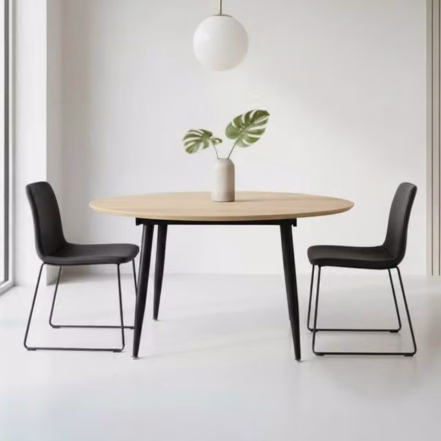 Tavolo rotondo allungabile Cordelia rovere con gambe nere 120x120x75