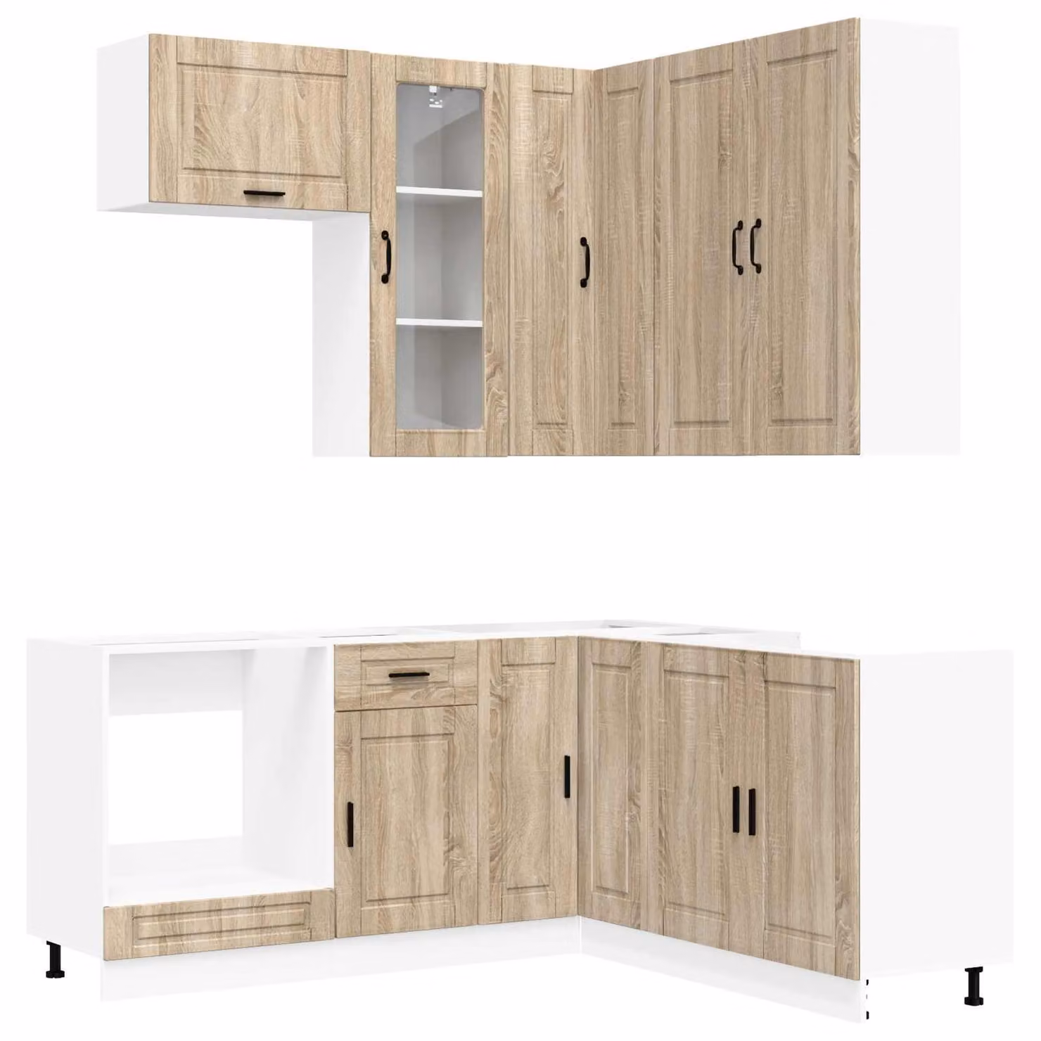 Set di cucina PORTO, 8 pezzi, impiallacciato in rovere Sonoma, legno ingegnerizzato