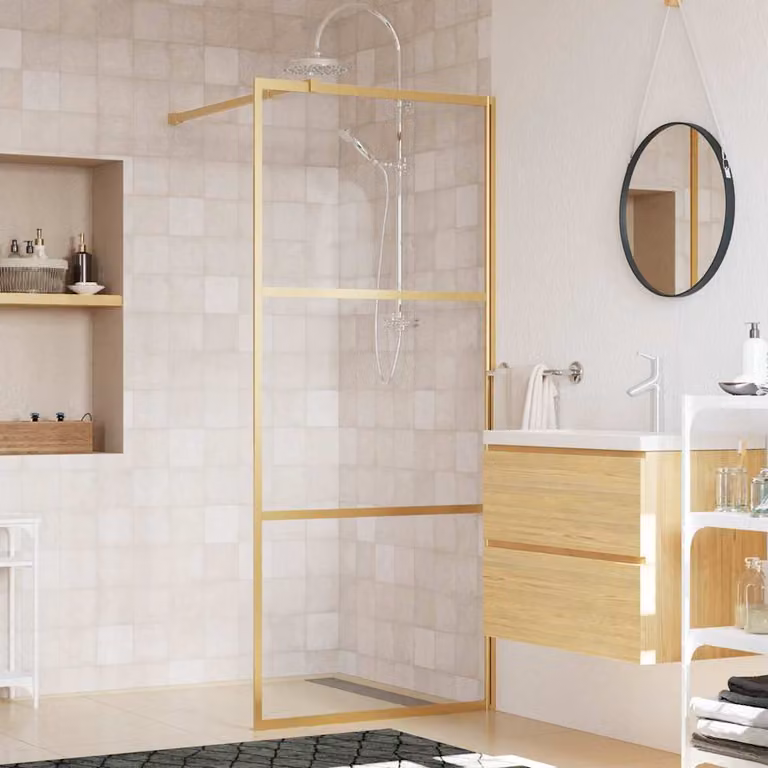 Parete per doccia walk-in vidaXL in vetro trasparente ESG con finitura oro, L: 90 cm, H: 195 cm