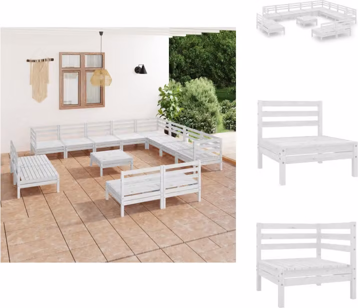 vidaXL Set di 13 pezzi per salotto da giardino in pino massiccio bianco - Set di mobili da giardino