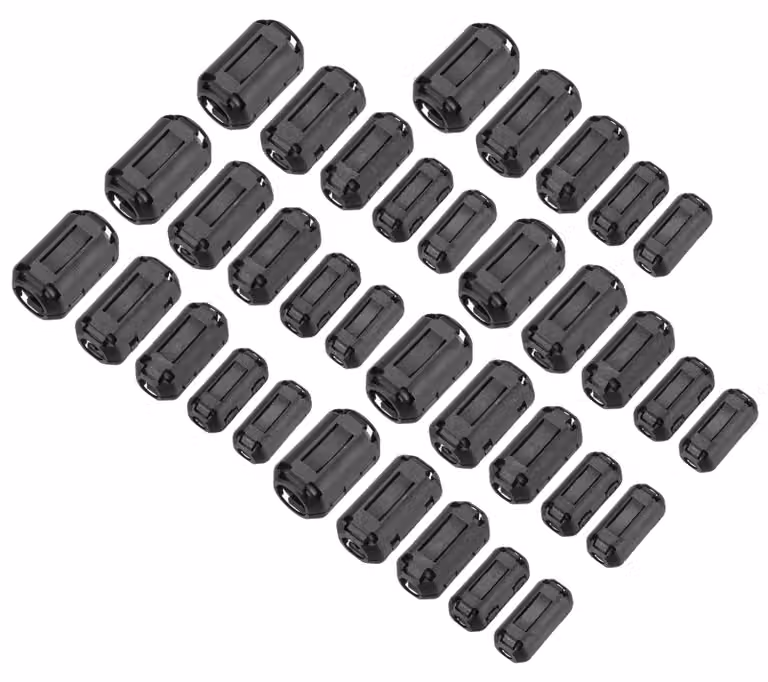 Set di anelli ferromagnetici, 35 pezzi, 5 dimensioni, filtro EMI, clip per cavi
