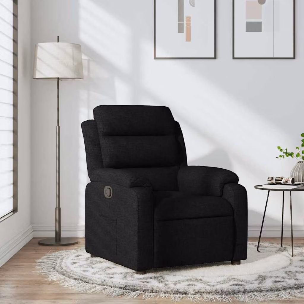 vidaXL Poltrona Reclinabile Relax in Tessuto Nero con Braccioli e Meccanismo Manuale