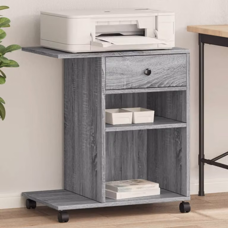 vidaXL Supporto per Stampante con Ruote Grigio, L 60 cm x P 40 cm x H 68,5 cm