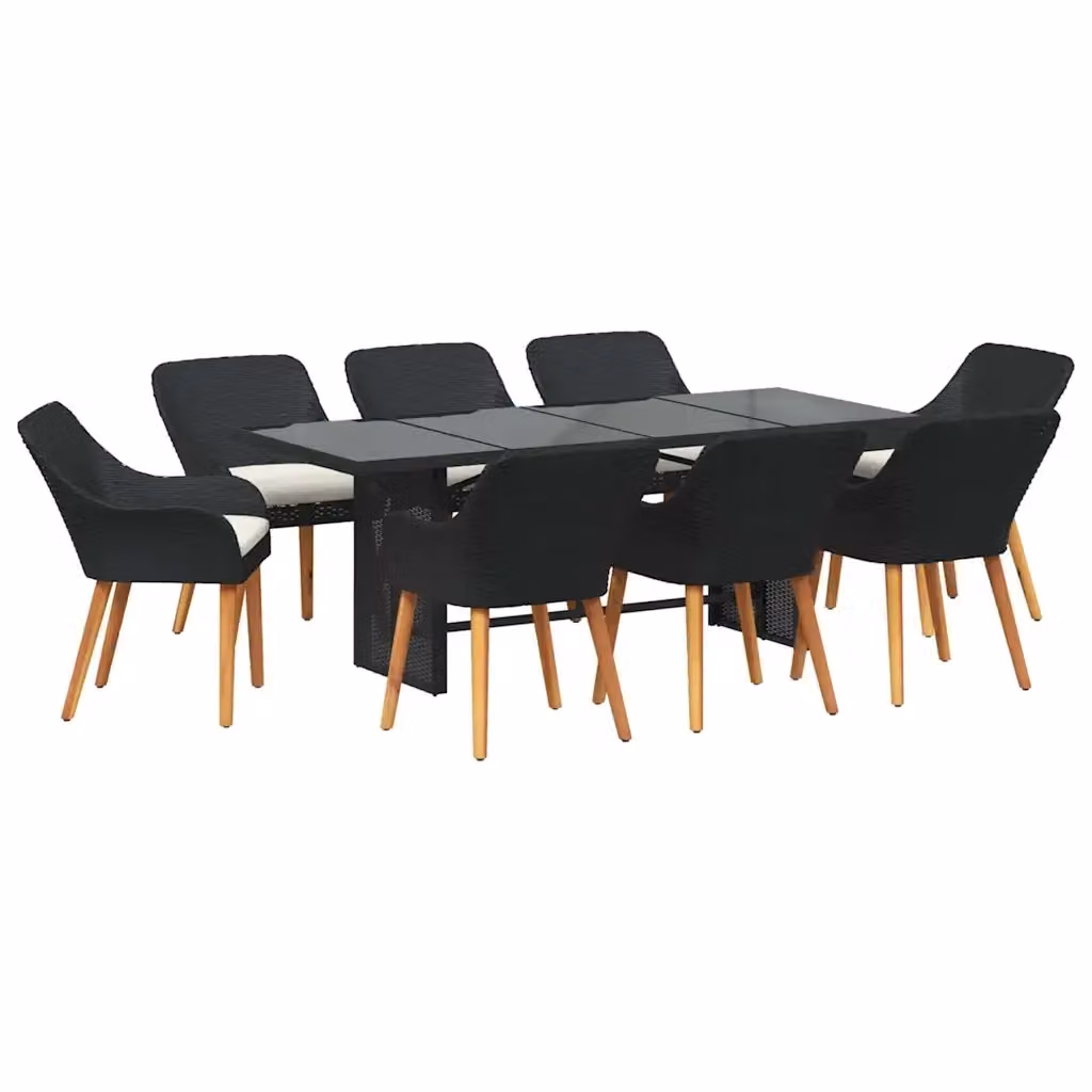 Set da pranzo per giardino e terrazzo vidaXL in polyrattan nero 9 pezzi – 2