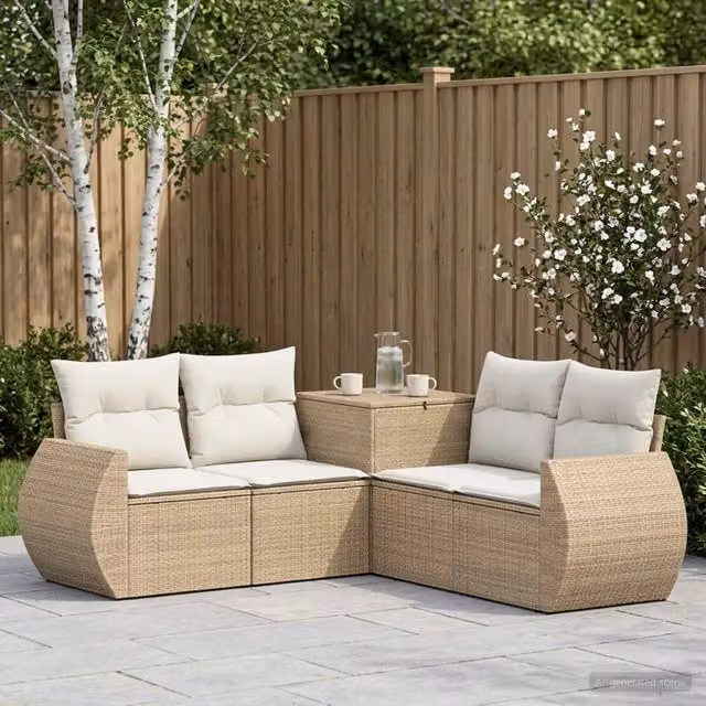 Set di divani 5 pz Beige e Bianco Crema 188 x 188 x 85 cm 3447904