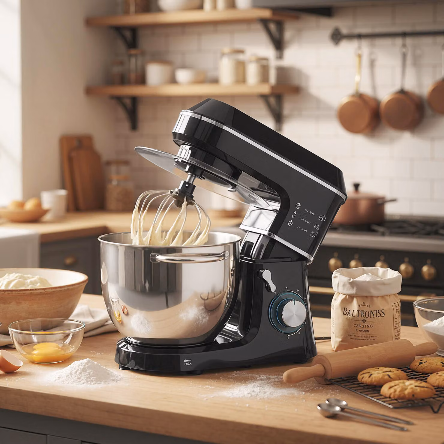 Impastatrice Planetaria HOMCOM da 1400W con Ciotola in Acciaio Inox da 7L, 6 Velocità, Gancio, Frusta e Sbattitore, Nero – 2