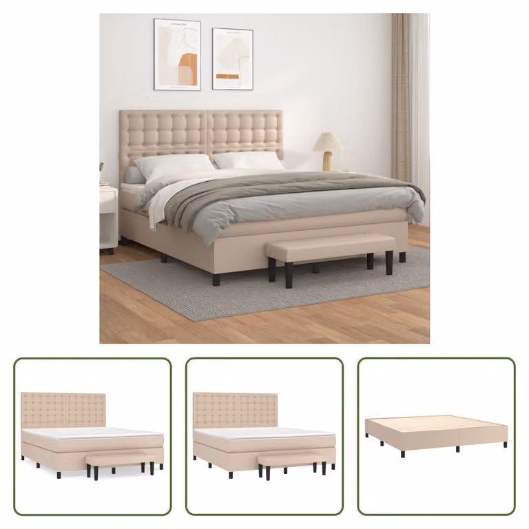 The Living Store Letto a molle insacchettate Materasso Cappuccino-Brown 160x200 cm Similcuoio