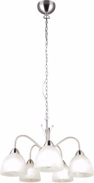 Lampadario a soffitto DOBBY RL moderno con 5 luci E27 in vetro bianco e metallo argento
