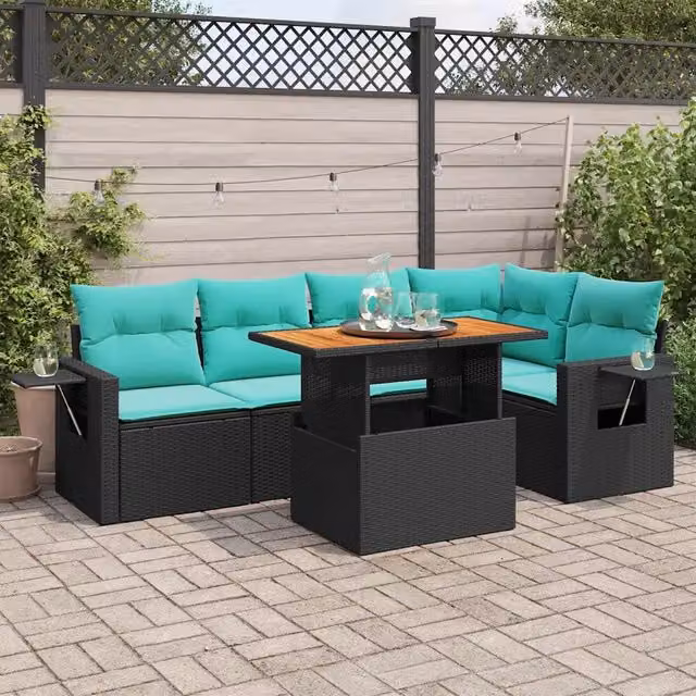 Set Divano da Giardino 6 pz con Cuscini Nero in Polyrattan 3327151