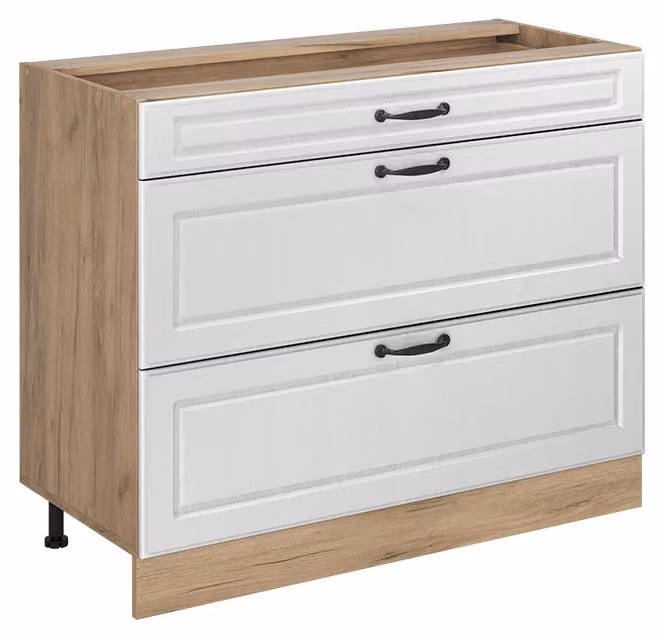 Mobiletto base per cucina Vicco R-Line Bianco country/Rovere dorato 100 cm senza piano di lavoro, Model 71631