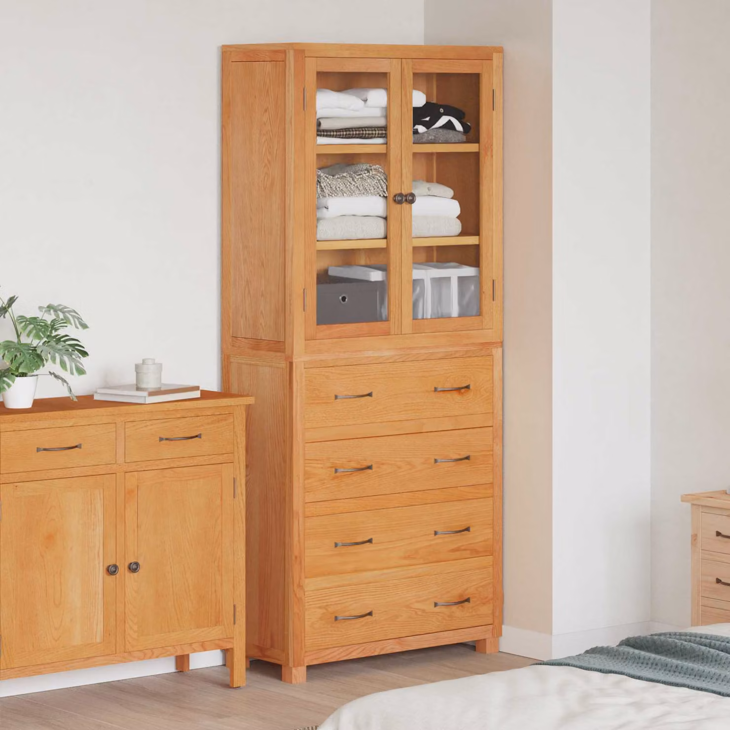 Set di mobili per magazzino vidaXL in legno e vetro, 2 pezzi, colore marrone, L/P/H: 80 x 35 x 185 cm