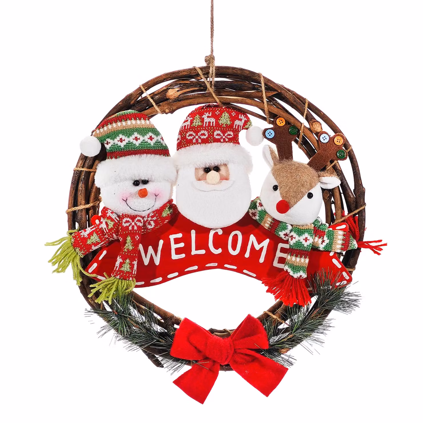 Decorazione Natalizia Dietroporta Welcome VESTIAMO CASA, Rosso e Verde, Diametro: 40 cm – 1