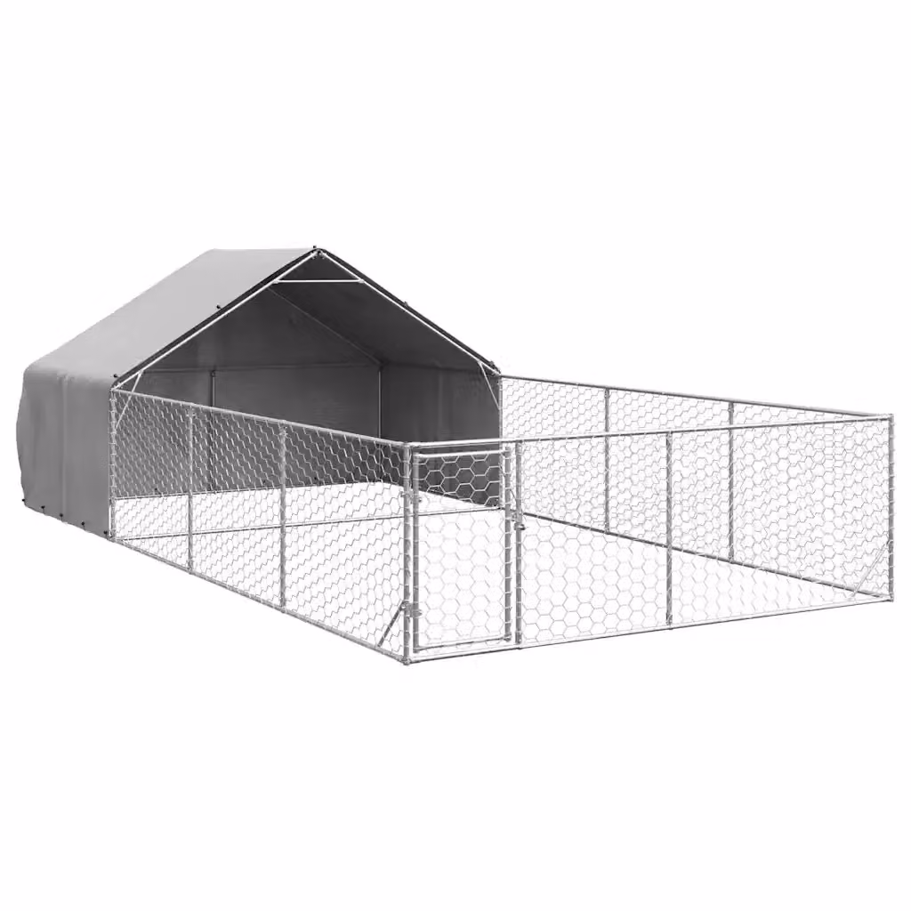 Recinto per cani da esterno vidaXL in metallo zincato colore argento L: 7 m, P: 3 m, H: 1,9 m – 2