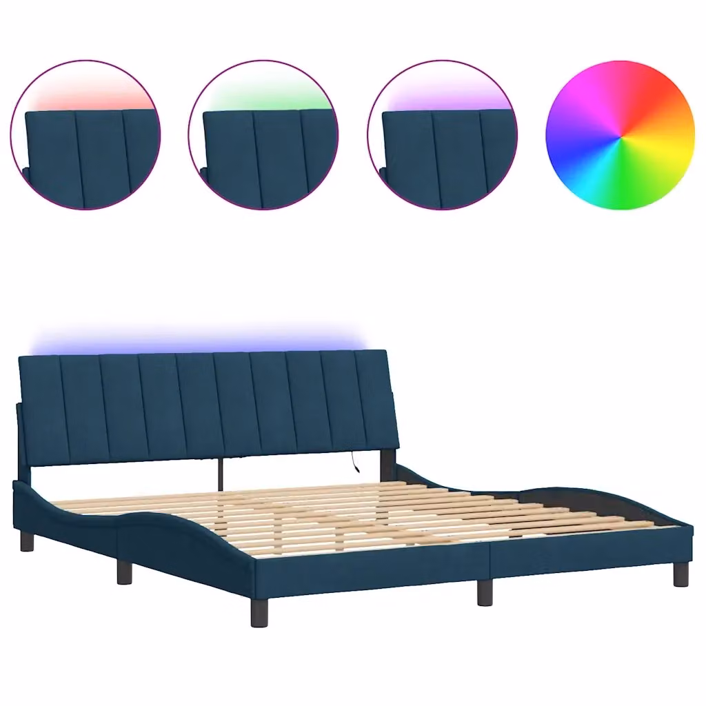 Giroletto Hanko vidaXL in Velluto Blu con Illuminazione LED e Porta USB L/P: 180 x 200 cm – 2