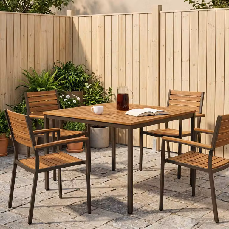 vidaXL Tavolo da giardino rettangolare in legno di acacia color marrone, L: 110 cm, P: 108,5 cm, H: 75 cm