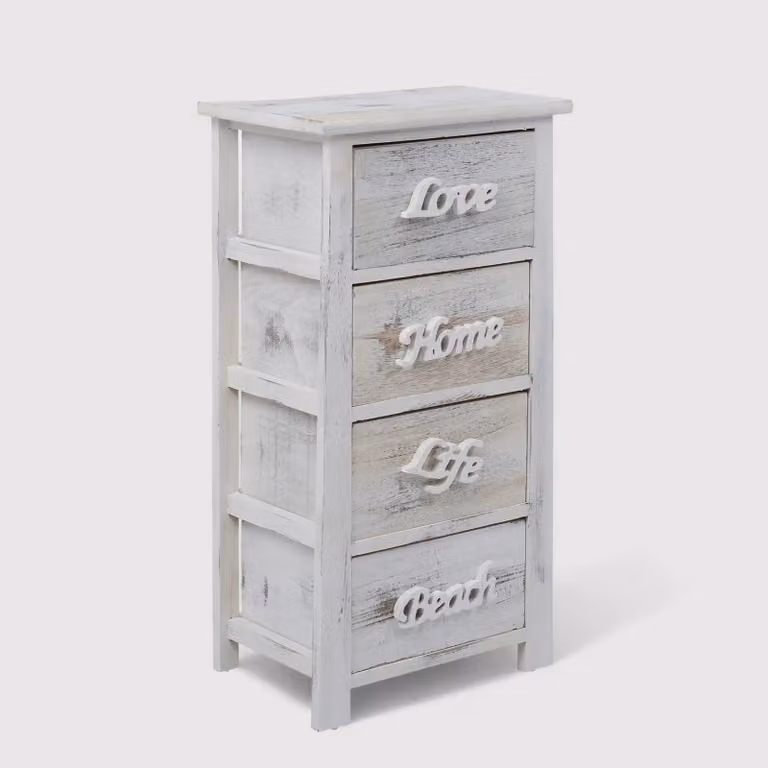 Santolina - Cassettiera bianca shabby con scritte decorative