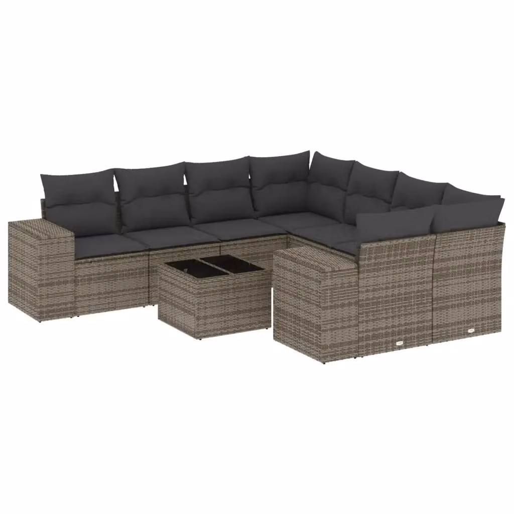 vidaXL Set Divano da Giardino a L 9 pz in Polyrattan Grigio con Cuscini e Tavolino – 2