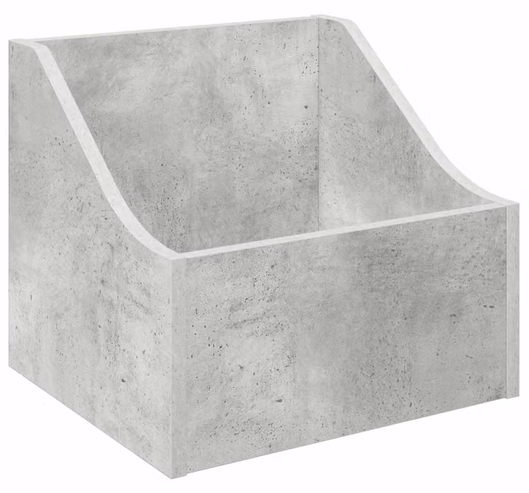 Scatola per dischi in vinile, colore grigio cemento, dimensioni 37 x 33 x 32 cm, realizzata in materiale composito di legno