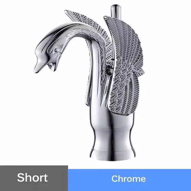 Miscelatore monocomando per lavabo a forma di cigno - Rubinetteria per bagno - Per lavabi - Montaggio monoblocco, foro da 3,5 a 4 cm - Corpo in ottone, cartuccia in Vetroceramica - Finitura cromata