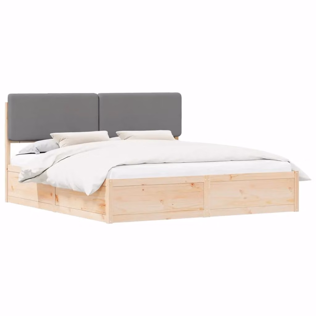 Letto con Testiera Rivestita vidaXL in Legno di Pino e Tessuto Grigio L/P/H: 180 x 200 x 185,5 cm – 2