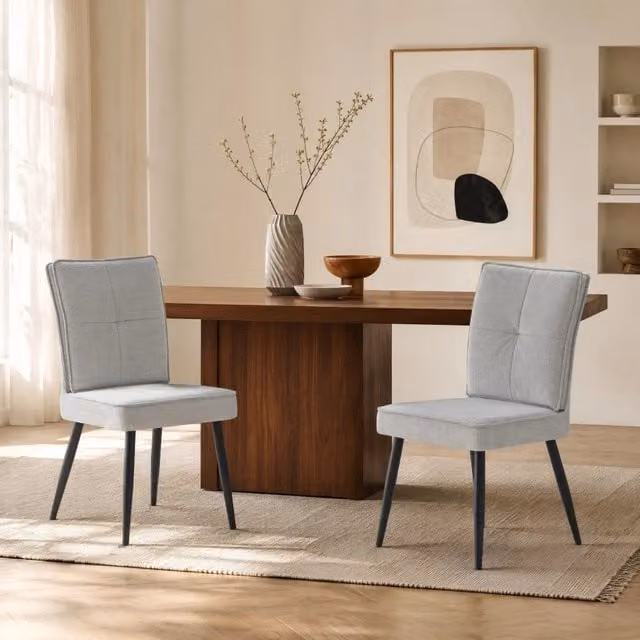 Set di 2 sedie da pranzo grigio chiaro in ciniglia con gambe in metallo