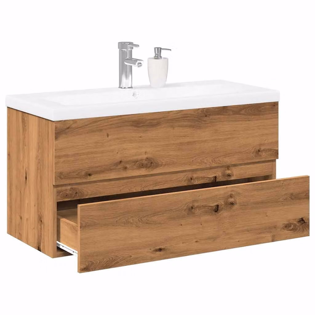 Mobile con Lavabo Integrato vidaXL Moderno in Rovere e Bianco con Cassetti Interni L/P/H: 100 x 38,5 x 45 cm