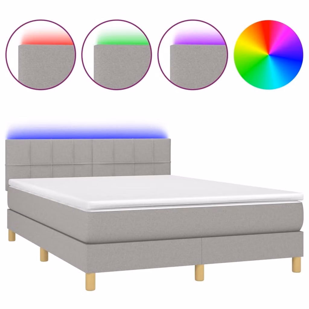 Letto a Molle Materasso e LED Grigio Chiaro 140x200 cm Tessuto