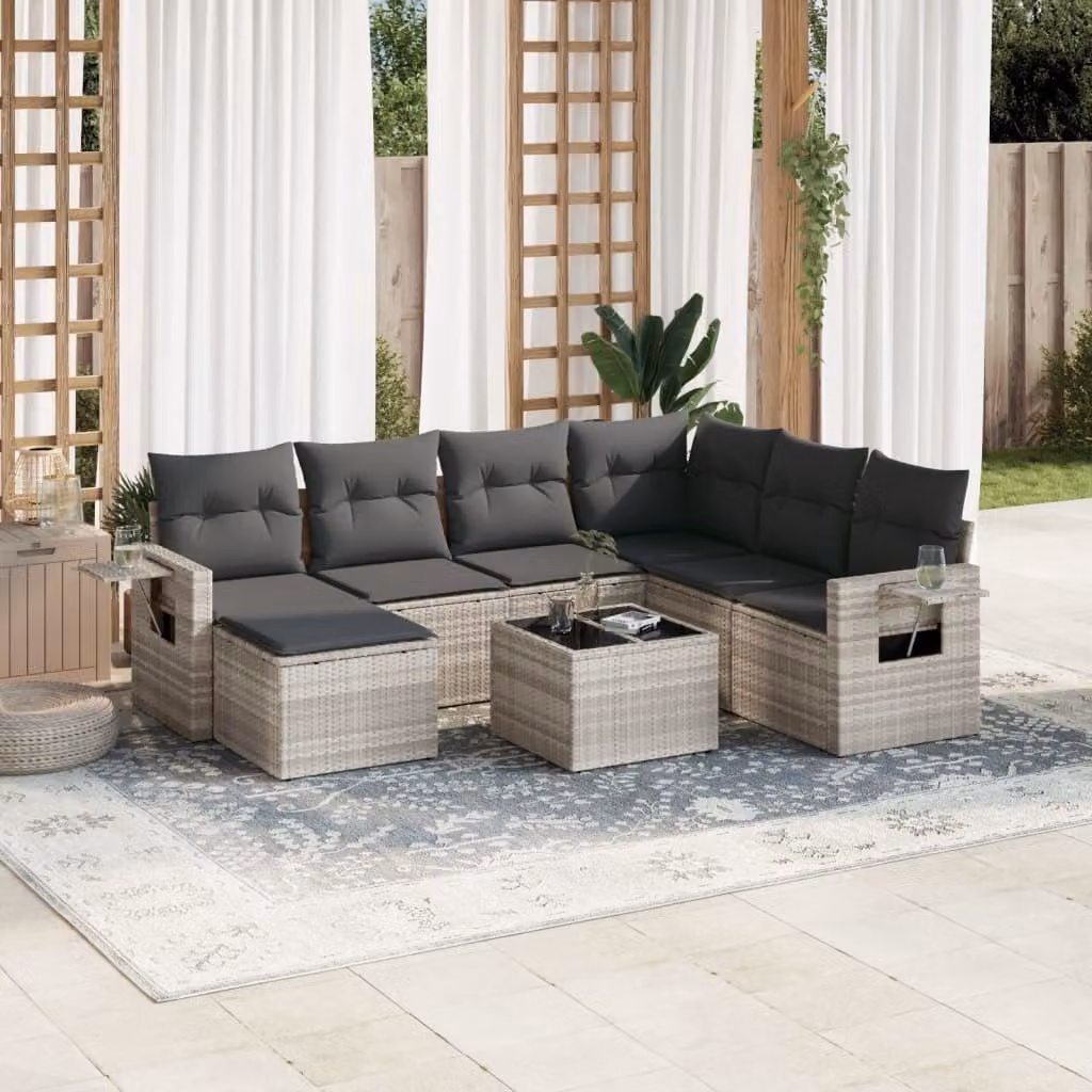 Maison Exclusive - Set Divano da Giardino 8pz con Cuscini Grigio Chiaro Polyrattan