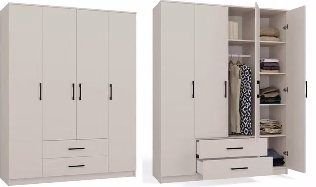 Armadio moderno ROMANA con cassetti integrati, colore beige cashmere opaco, L: 160 cm, H: 205 cm – 1